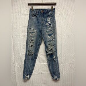 American Eagle Outfitters High Rise Ripped Blue Jeans
